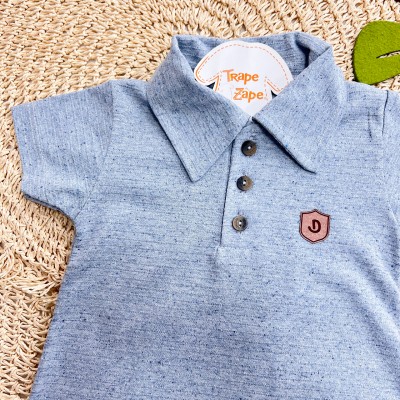  Macaquinho em Linho com Gola Polo - Azul Pastel